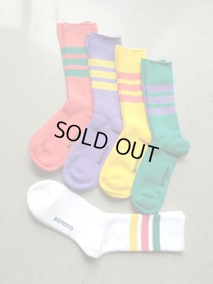 画像1: 【ROTOTO】"FINE PILE STRIPED CREW SOCKS"