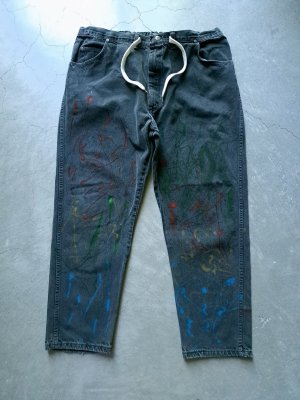 画像1: 【MR.REMAKE MAN】"West Shirring Paint Black Denim Pants"